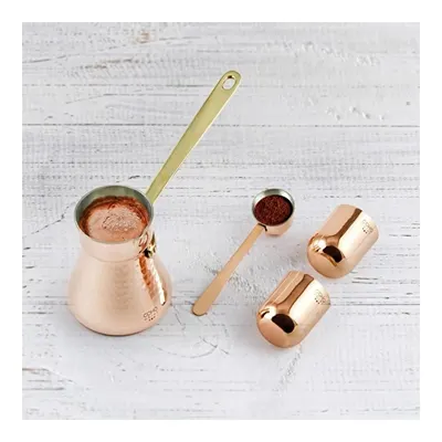 Coho Objet Coho Box Hatır Dövme Bakır Cezve & Kaşık & 2 Li Bardak Seti