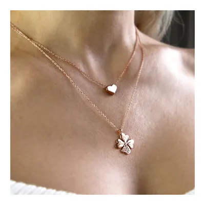 Coho Objet Silver Celestia & Clover El Yapımı Gümüş Gonca & Kalp Kolye Seti