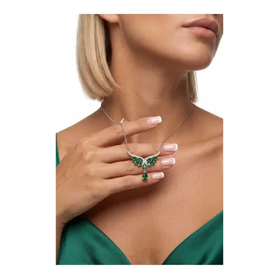 Gümüş Pazarım Zümrüt Yeşil Taşlı Melek Kanadı Tasarım 925 Ayar Gümüş Kolye