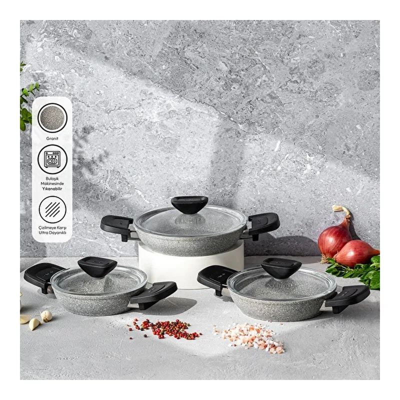 Emsan Fortis Granit 6 Parça Sahan Set Gri, görsel 1