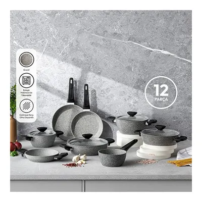 Emsan Fortis Granit 12 Parça Tencere Seti Gri