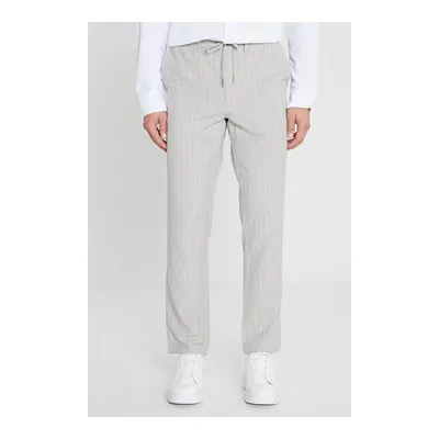 Keten Slim Fit Dar Kesim Beli Bağlamalı Çizgili Casual Gri Pantolon