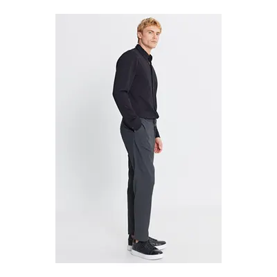 Slim Fit Dar Kesim Beli Bağlamalı Yan Cepli Antrasit Pantolon