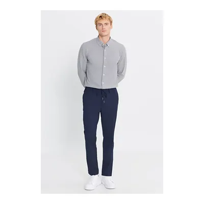 Slim Fit Dar Kesim Beli Bağlamalı Yan Cepli Lacivert Pantolon
