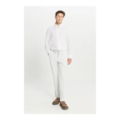 Slim Fit Dar Kesim Beli Bağlamalı Yan Cepli Esnek Casual Gri Pantolon