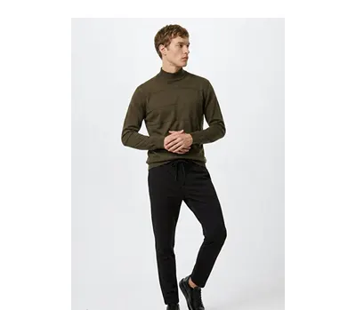 Slim Fit Dar Kesim Beli Bağlamalı Yan Cepli Siyah Pantolon