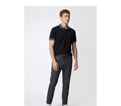 Jogger Slim Fit Dar Kesim Yan Cepli Beli Bağlamalı Antrasit Pantolon