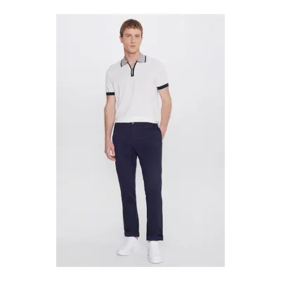 Slim Fit Dar Kesim Beli Bağlamalı Yan Cepli Armürlü Casual Lacivert Pantolon