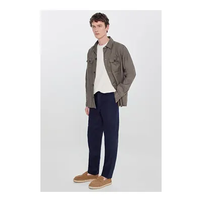 Jogger Slim Fit Dar Kesim Yan Cepli Beli Bağlamalı Casual Lacivert Pantolon