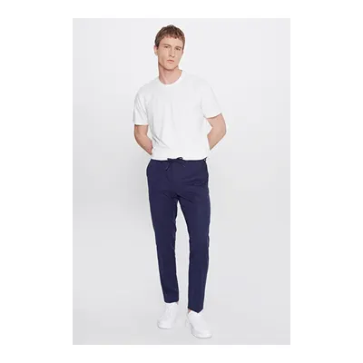 Slim Fit Dar Kesim Beli Bağlamalı Yan Cepli Casual Esnek Lacivert Pantolon