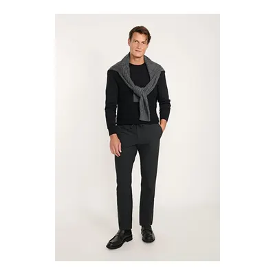 Slim Fit Dar Kesim Beli Bağlamalı Yan Cepli Esnek Casual Antrasit Pantolon