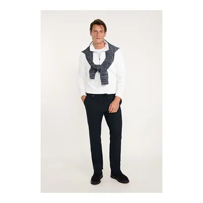 Slim Fit Dar Kesim Beli Bağlamalı Yan Cepli Esnek Casual Lacivert Pantolon