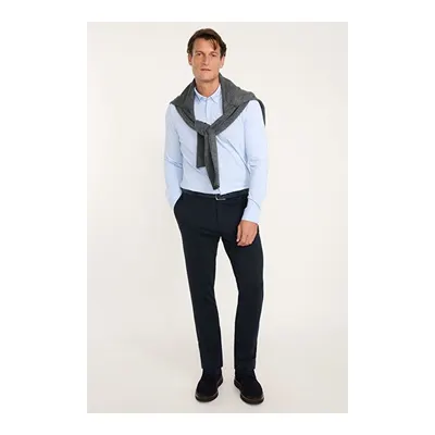 Pamuklu Slim Fit Dar Kesim Beli Bağlamalı Yan Cepli Esnek Casual Lacivert Pantolon