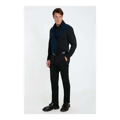 Pamuklu Slim Fit Dar Kesim Beli Bağlamalı Yan Cepli Esnek Casual Siyah Pantolon