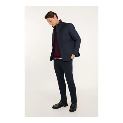 Slim Fit Dar Kesim Beli Bağlamalı Yan Cepli Esnek Lacivert Pantolon