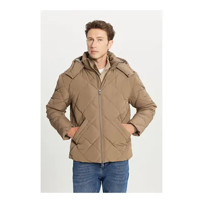 Standart Fit Normal Kesim Kapüşon Yaka Yan Cepli Casual Vizon Mont