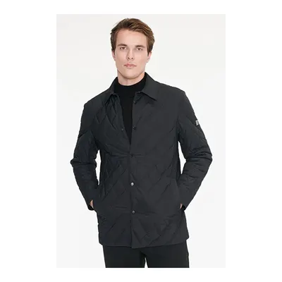 Standart Fit Normal Kesim Gömlek Yaka Fleto Cepli Overcoat Siyah Mont