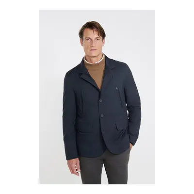 Standart Fit Normal Kesim Mono Yaka Kapak Cepli Overcoat Lacivert Mont