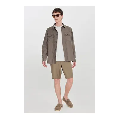 Yumuşak Dokulu Jogger Slim Fit Dar Kesim Beli Bağlamalı Yan Cepli Haki Şort