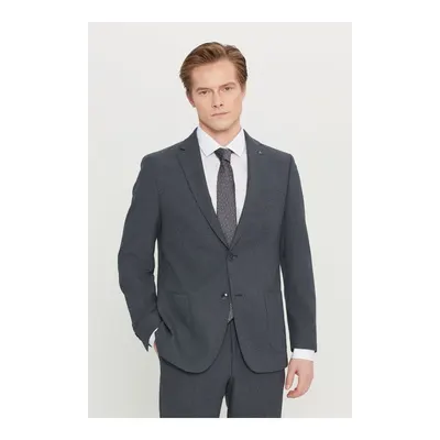 Slim Fit Dar Kesim Mono Yaka Torba Cepli Desenli Esnek Lacivert Takım Elbise