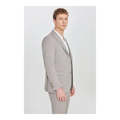Slim Fit Dar Kesim Kırlangıç Yaka Beli Gizli Lastikli Kapak Cepli Desenli Açık Kahve Takım Elbise