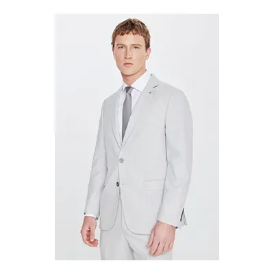 Slim Fit Dar Kesim Mono Yaka Kapak Cepli Esnek Gri Takım Elbise