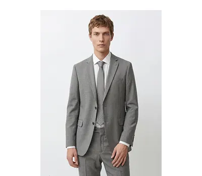 Slim Fit Dar Kesim Mono Yaka Beli Gizli Lastikli Kapak Cepli Ekose Desenli Esnek Gri Takım Elbise