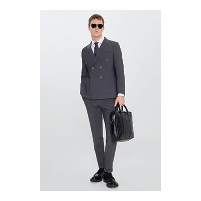 Travel Slim Fit Dar Kesim Kırlangıç Yaka Torba Cepli Esnek Antrasit Takım Elbise