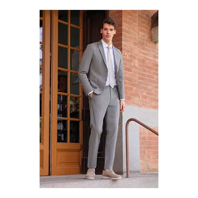 Slim Fit Mono Yaka Beli Bağlamalı Torba Cepli Esnek Haki Takım Elbise