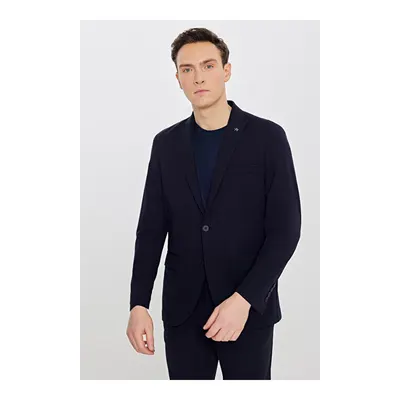 360 Her Yöne Esneyen Slim Fit Dar Kesim Kırlangıç Yaka Diagonal Desenli Lacivert Takım Elbise