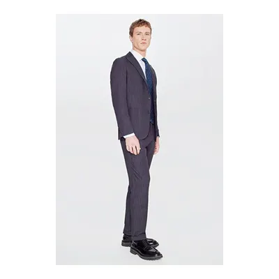 360 Her Yöne Esneyen Slim Fit Dar Kesim Kırlangıç Yaka Taşıma Torbalı Çizgili Siyah Takım Elbise