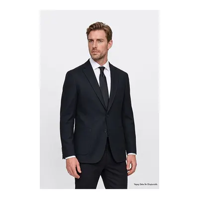 Slim Fit Dar Kesim Mono Yaka Desenli Torba Cepli Esnek Siyah Takım Elbise