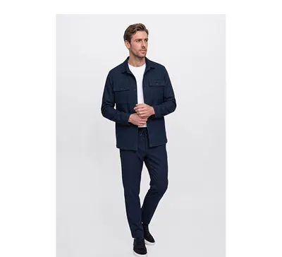 360 Her Yöne Esneyen Slim Fit Gömlek Yaka Kapaklı Torba Cepli Esnek Lacivert Takım Elbise