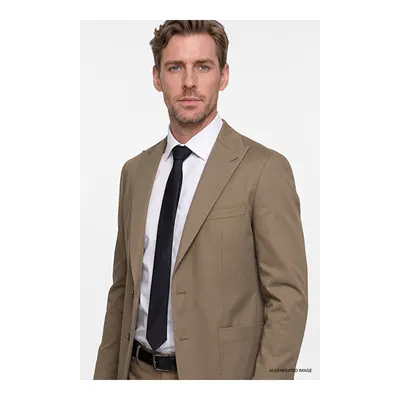 Yumuşak Dokulu Slim Fit Dar Kesim Kırlangıç Yaka Torba Cepli Diagonal Desenli Esnek Haki Takım Elbise