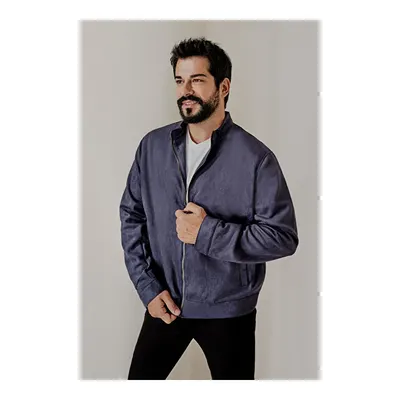 Standart Fit Normal Kesim Dik Yaka Süet Ceket Lacivert Mont