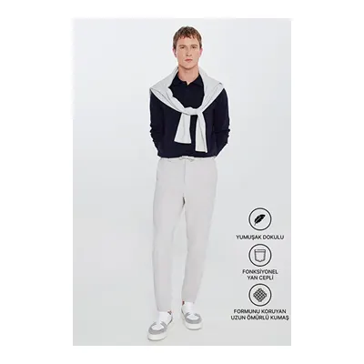 Slim Fit Dar Kesim Beli Bağlamalı Yan Cepli Casual Jogger Taş Pantolon