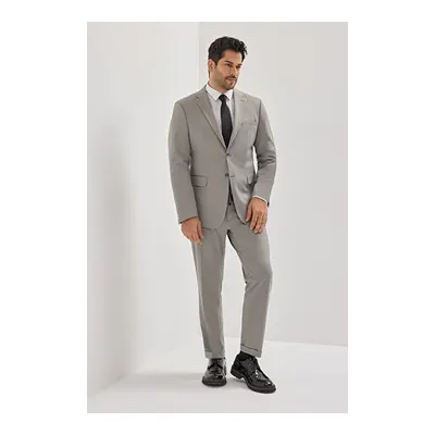 Slim Fit Dar Kesim Mono Yaka Beli Bağlamalı Kapak Cepli Esnek Gri Takım Elbise