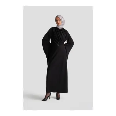 Armine Volanlı Ve Taşlı Kollu Abiye Elbise 24K9912 Siyah