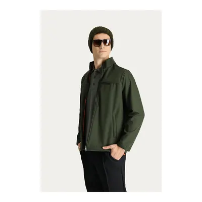 Orta Haki Slim Fit Dar Kesim Softshell Spor Mont