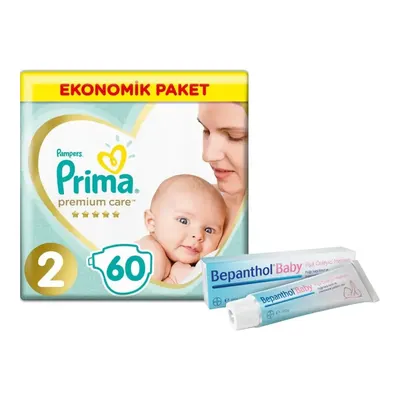 Prima Premium Care Bebek Bezi 2 Beden Mini 4-8 kg 60lı Eko+Bepanthol Baby Pişik Merhemi 100 gr