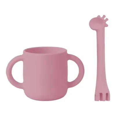 BM Care Mini Bardaklı Mama Çatal Kaşık Zürafa Seti Pembe