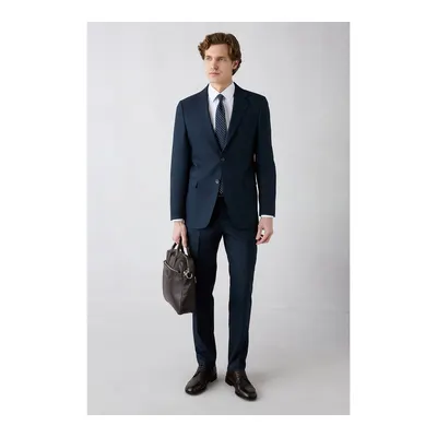Koyu Lacivert 4 Drop Relaxed Fit Rahat Kesim Mono Yaka Takım Elbise
