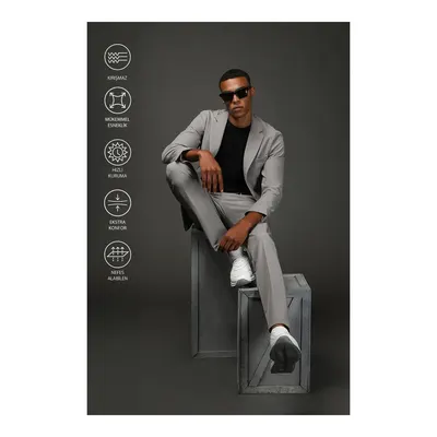 Açık Füme Techno-Line 7 Drop Super Slim Fit Ekstra Dar Kesim Takım Elbise