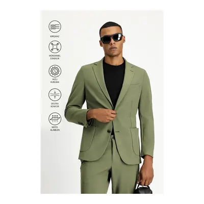 Orta Haki Techno-Line 7 Drop Super Slim Fit Ekstra Dar Kesim Takım Elbise