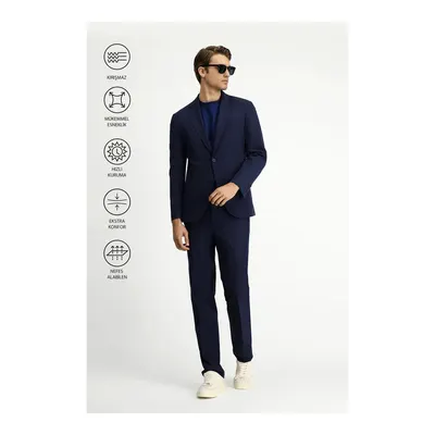 Koyu Lacivert Techno-Line 7 Drop Slim Fit Dar Kesim Likralı Takım Elbise