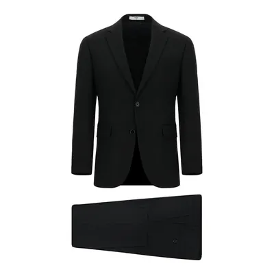 Siyah 6 Drop Regular Fit Standart Kesim Yünlü Takım Elbise