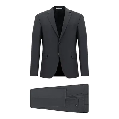 Orta Füme 7 Drop Slim Fit Dar Kesim Mono Yaka Yünlü Takım Elbise