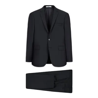 Koyu Lacivert 4 Drop Relaxed Fit Rahat Kesim Mono Yaka Yünlü Takım Elbise