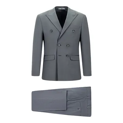 Orta Füme 7 Drop Super Slim Fit Ekstra Dar Kesim Pamuklu Lyocell Kruvaze Takım Elbise