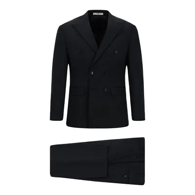 Siyah Lacivert 7 Drop Super Slim Fit Ekstra Dar Kesim Pamuklu Lyocell Kruvaze Takım Elbise